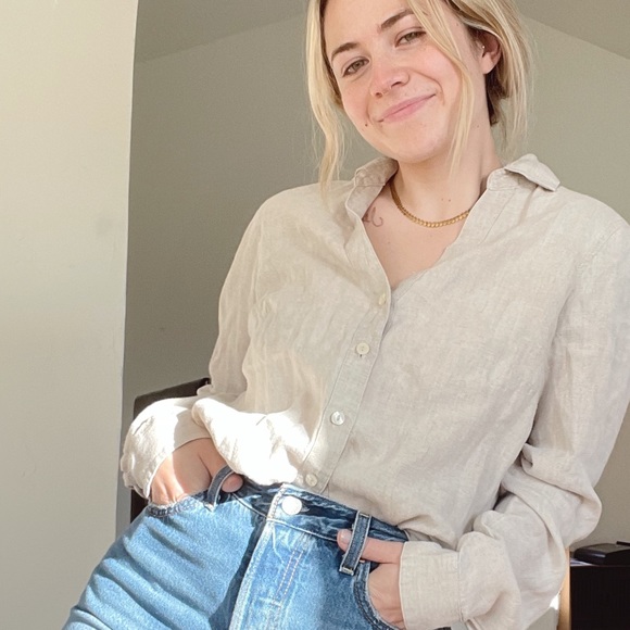 Beige Linen Button Down - Picture 2 of 7